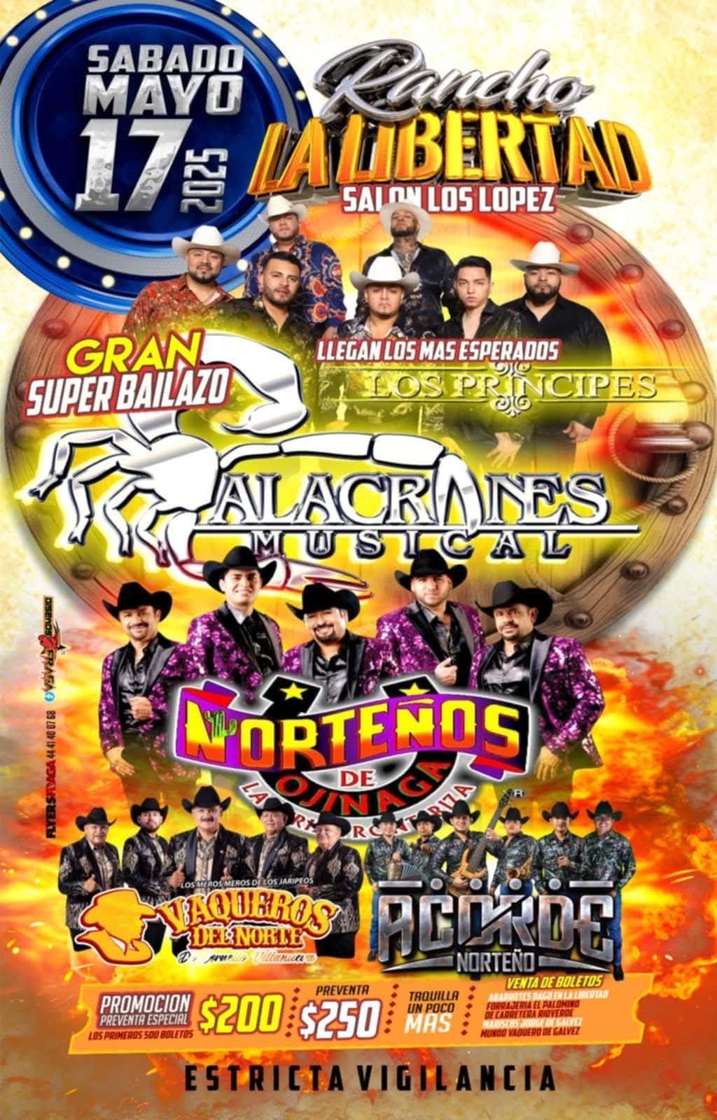 Gran bailazo del año con Alacranes Musical y Norteños de&nbsp;Ojinaga