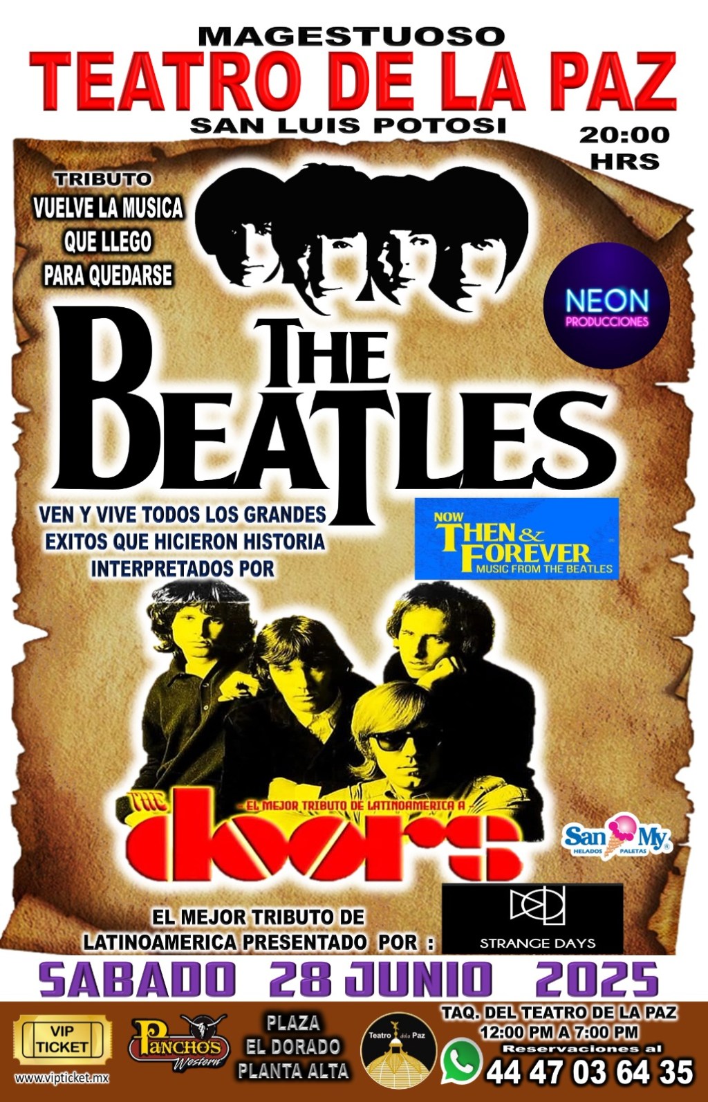 «Beatles y Doors en una sola noche: tributos legendarios este 28 de junio en el Teatro de la Paz»&nbsp;🎸🎤✨