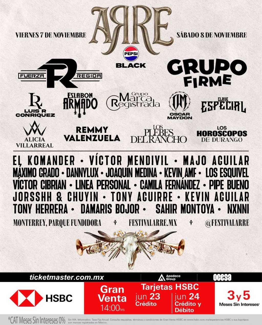 ¡AGARRENSE!🤠 Que ya llegó el LINE UP oficial del ARRE Pepsi Black 2025 en&nbsp;Monterrey