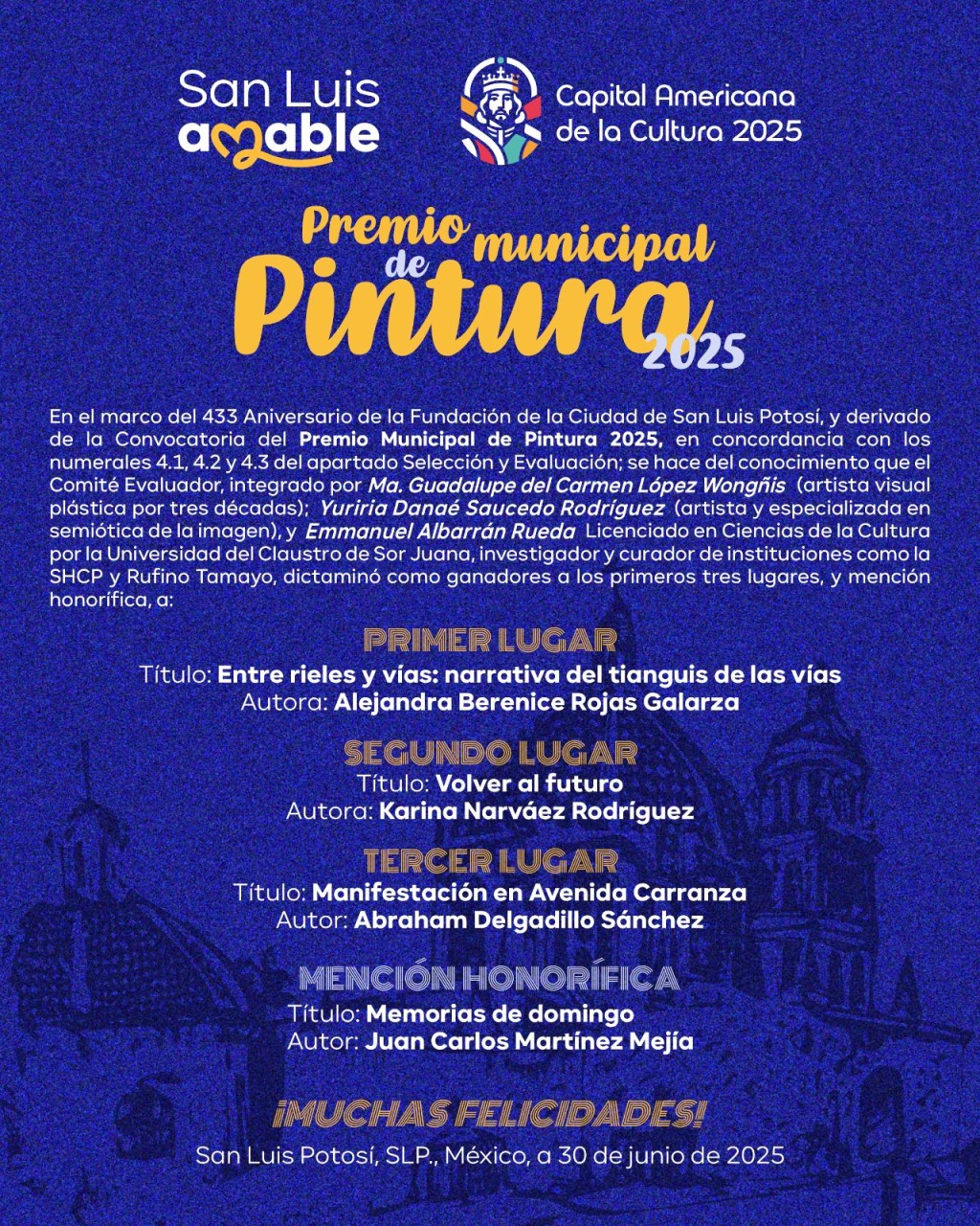 El gobierno de la capital anuncia ganadores del Premio Municipal de Pintura&nbsp;2025