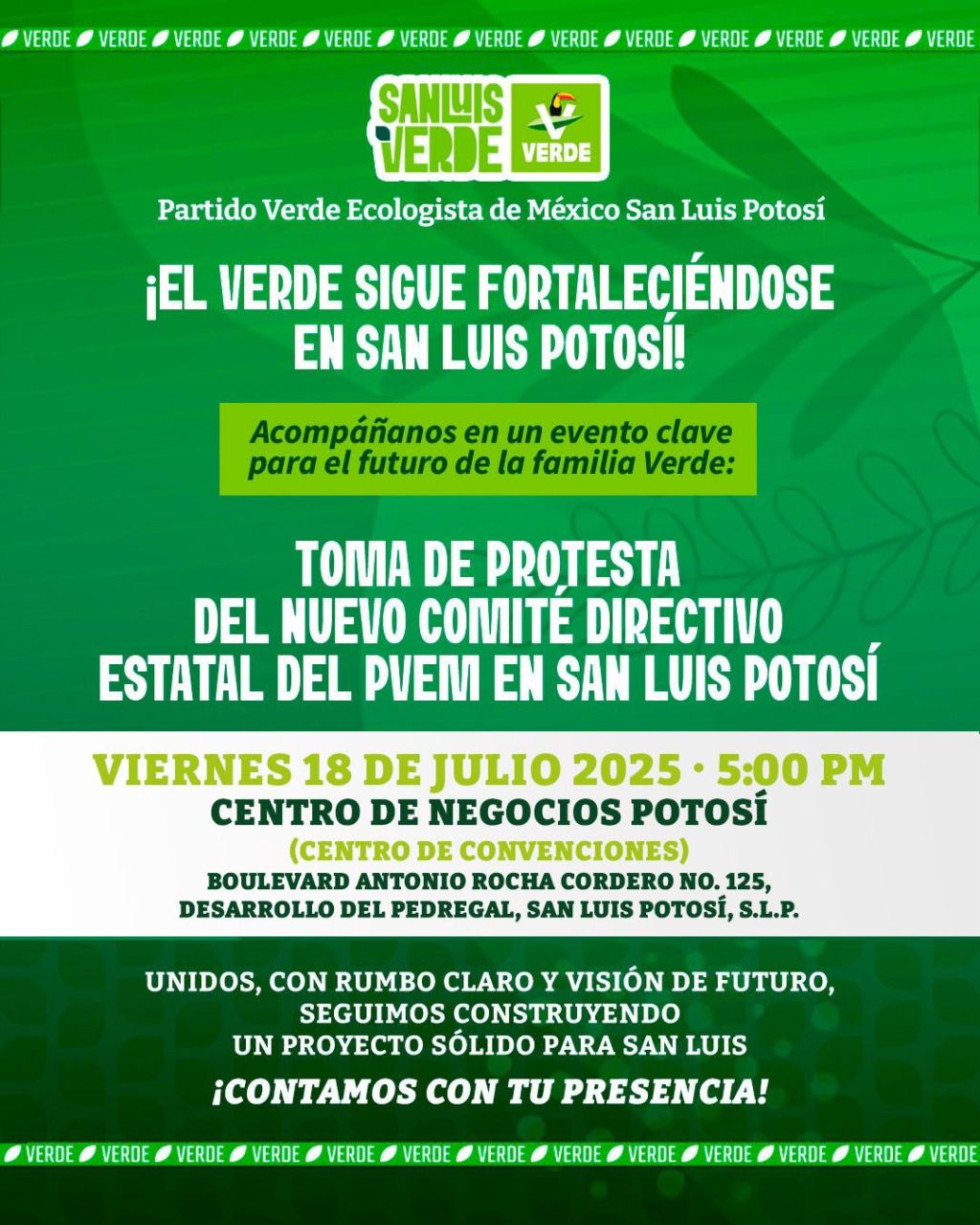 Toma de protesta del nuevo comité directivo estatal del PVEM EN&nbsp;SLP