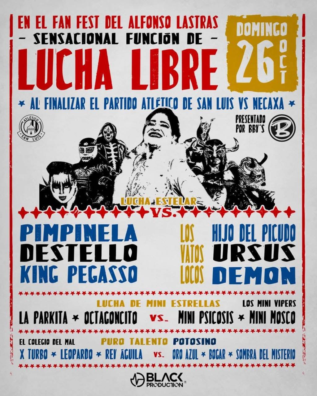 Gran lucha libre en el Fan Fest del Alfonsi Lastras al finalizar Atlético VS&nbsp;Necaxa