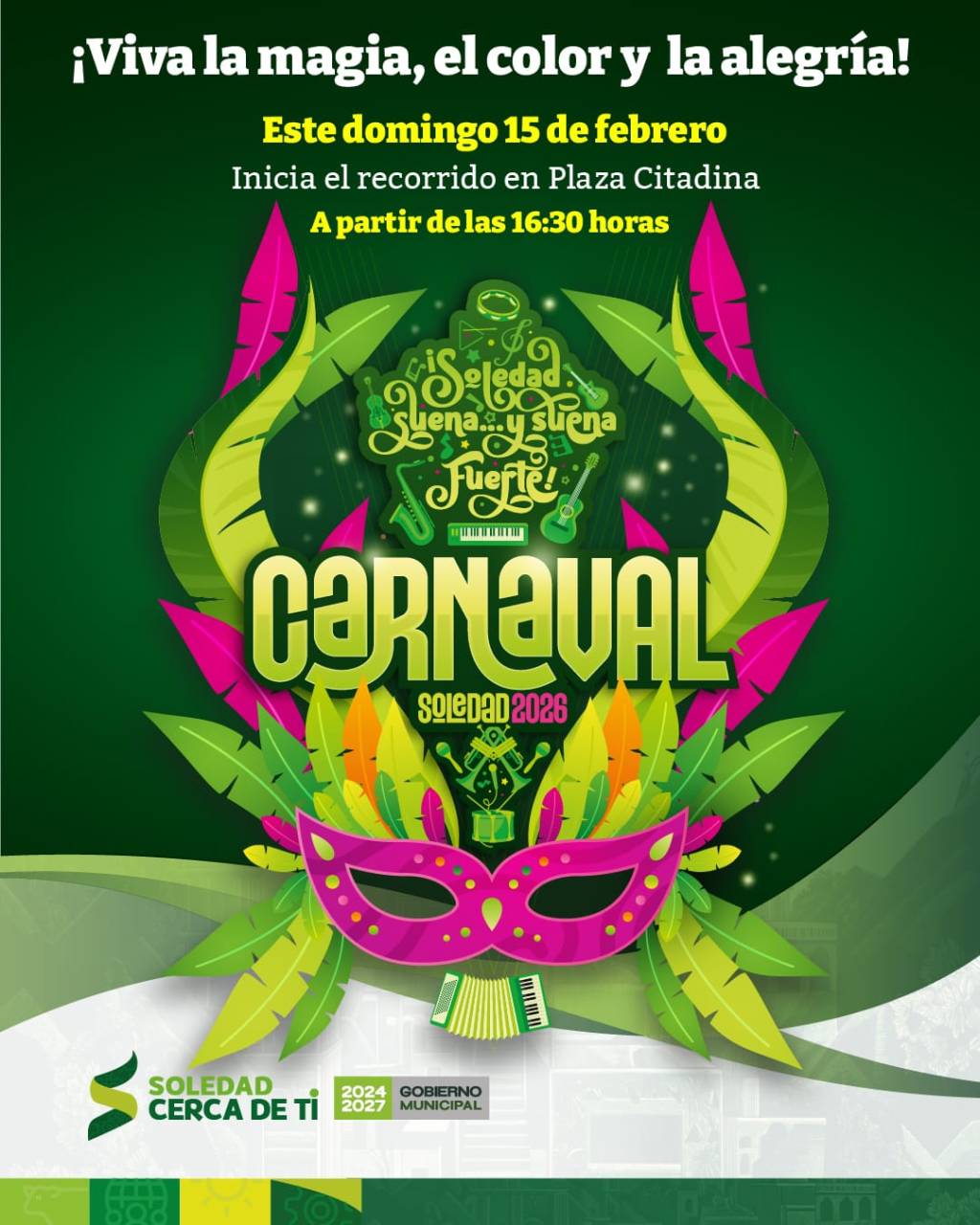 LA CASITA DE BAD BUNNY, HOMENAJE A JUAN GABRIEL, DJ Y MÁS, ¡TE ESPERAN ESTE DOMINGO EN EL CARNAVAL SOLEDAD&nbsp;2026!