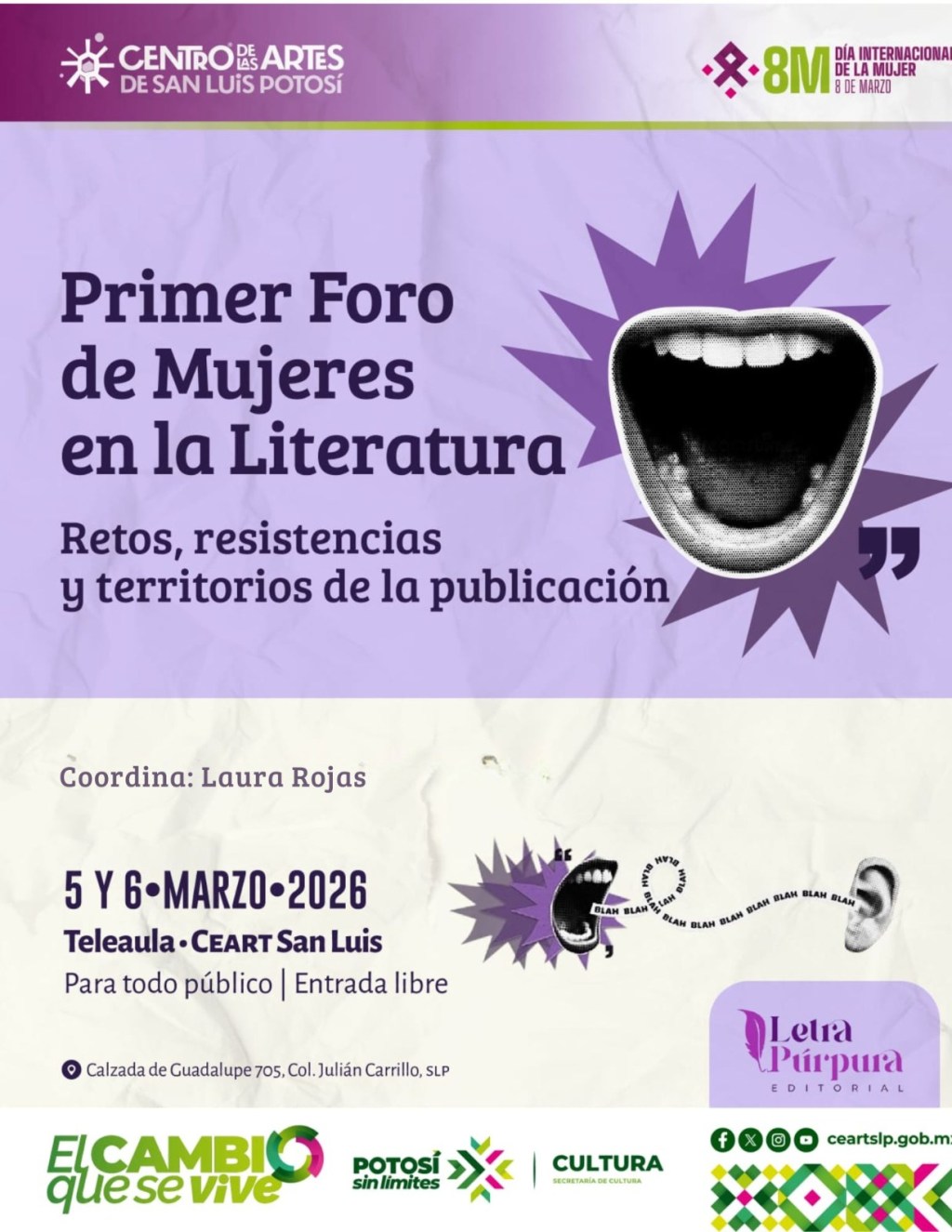 LETRA PÚRPURA EDITORIAL INVITA ALPRIMER FORO DE MUJERES EN LA&nbsp;LITERATURA