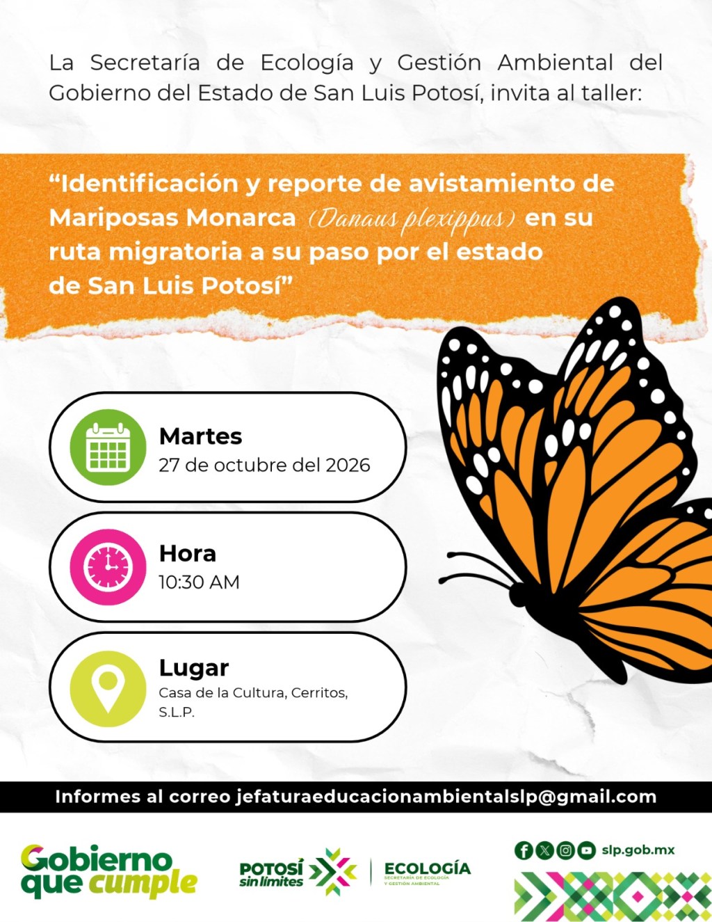 SEGAM CAPACITARÁ SOBRE EL MONITOREO Y LA CONSERVACIÓN DE LA MARIPOSA MONARCA